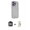 MARSİLYAN™- iPhone 14 Pro Max Kılıf Eksen Doku Prime - Şeffaf Pasifik Cam Ekran Koruyucu + PVD Metal Kamera Lens - TU