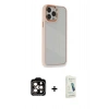 MARSİLYAN™- iPhone 14 Pro Max Kılıf Eksen Doku Prime - Şeffaf Pasifik Cam Ekran Koruyucu + PVD Metal Kamera Lens - TU