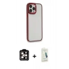 MARSİLYAN™- iPhone 14 Pro Max Kılıf Eksen Doku Prime - Şeffaf Pasifik Cam Ekran Koruyucu + PVD Metal Kamera Lens - TU