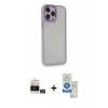 MARSİLYAN™- iPhone 14 Pro Max Kılıf Eksen Doku Prime - Şeffaf Royal Nano Ekran Koruyucu + Gümüş Bilvis Titan Kamera Lens