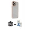 MARSİLYAN™- iPhone 14 Pro Max Kılıf Eksen Doku Prime - Şeffaf Royal Nano Ekran Koruyucu + PVD Metal Kamera Lens - TU