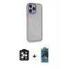 MARSİLYAN™- iPhone 14 Pro Max Kılıf Eksen Doku Prime - Siyah 18D Cam Ekran Koruyucu + PVD Metal Kamera Lens - TU