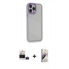 MARSİLYAN™- iPhone 14 Pro Max Kılıf Eksen Doku Prime - Siyah Bilvis 3D Mat Cam Ekran Koruyucu + Derin Mor Bilvis Titan Kamera Lens