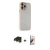 MARSİLYAN™- iPhone 14 Pro Max Kılıf Eksen Doku Prime - Siyah Bilvis 3D Mat Cam Ekran Koruyucu + Raze Metal Kamera Lens - GD