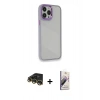 MARSİLYAN™- iPhone 14 Pro Max Kılıf Eksen Doku Prime - Siyah Bilvis 3D Mat Cam Ekran Koruyucu + Raze Metal Kamera Lens - GD