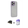 MARSİLYAN™- iPhone 14 Pro Max Kılıf Eksen Doku Prime - Siyah Bilvis 5in1 3D Magic Cam Ekran Koruyucu + Raze Metal Kamera Lens - GD