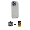 MARSİLYAN™- iPhone 14 Pro Max Kılıf Eksen Doku Prime - Siyah Buffer Cam Ekran Koruyucu + PVD Metal Kamera Lens - TU