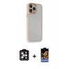 MARSİLYAN™- iPhone 14 Pro Max Kılıf Eksen Doku Prime - Siyah Buffer Hayalet Cam Ekran Koruyucu + PVD Metal Kamera Lens - TU