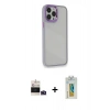 MARSİLYAN™- iPhone 14 Pro Max Kılıf Eksen Doku Prime - Siyah Polymer Nano Ekran Koruyucu + Derin Mor Bilvis Titan Kamera Lens