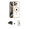 MARSİLYAN™- iPhone 14 Pro Max Kılıf Eksen Form Koleksiyonu - Şeffaf Pasifik Cam Ekran Koruyucu + Raze Metal Kamera Lens - GD