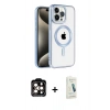 MARSİLYAN™- iPhone 14 Pro Max Kılıf Eksen Form Koleksiyonu - Şeffaf Pasifik Cam Ekran Koruyucu + PVD Metal Kamera Lens - TU