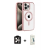 MARSİLYAN™- iPhone 14 Pro Max Kılıf Eksen Form Koleksiyonu - Şeffaf Pasifik Cam Ekran Koruyucu + PVD Metal Kamera Lens - TU