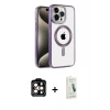 MARSİLYAN™- iPhone 14 Pro Max Kılıf Eksen Form Koleksiyonu - Şeffaf Pasifik Cam Ekran Koruyucu + PVD Metal Kamera Lens - TU