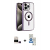 MARSİLYAN™- iPhone 14 Pro Max Kılıf Eksen Form Koleksiyonu - Şeffaf Royal Nano Ekran Koruyucu + Gold Bilvis Titan Kamera Lens