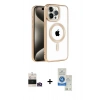 MARSİLYAN™- iPhone 14 Pro Max Kılıf Eksen Form Koleksiyonu - Şeffaf Royal Nano Ekran Koruyucu + Gold Bilvis Titan Kamera Lens