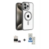 MARSİLYAN™- iPhone 14 Pro Max Kılıf Eksen Form Koleksiyonu - Şeffaf Royal Nano Ekran Koruyucu + Gold Bilvis Titan Kamera Lens