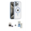 MARSİLYAN™- iPhone 14 Pro Max Kılıf Eksen Form Koleksiyonu - Şeffaf Royal Nano Ekran Koruyucu + Gümüş Bilvis Titan Kamera Lens