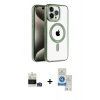 MARSİLYAN™- iPhone 14 Pro Max Kılıf Eksen Form Koleksiyonu - Şeffaf Royal Nano Ekran Koruyucu + Gümüş Bilvis Titan Kamera Lens
