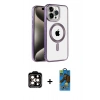 MARSİLYAN™- iPhone 14 Pro Max Kılıf Eksen Form Koleksiyonu - Siyah 18D Cam Ekran Koruyucu + PVD Metal Kamera Lens - TU