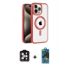 MARSİLYAN™- iPhone 14 Pro Max Kılıf Eksen Form Koleksiyonu - Siyah 18D Cam Ekran Koruyucu + PVD Metal Kamera Lens - TU