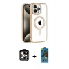 MARSİLYAN™- iPhone 14 Pro Max Kılıf Eksen Form Koleksiyonu - Siyah 18D Cam Ekran Koruyucu + PVD Metal Kamera Lens - TU