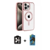 MARSİLYAN™- iPhone 14 Pro Max Kılıf Eksen Form Koleksiyonu - Siyah 18D Cam Ekran Koruyucu + PVD Metal Kamera Lens - TU