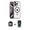 MARSİLYAN™- iPhone 14 Pro Max Kılıf Eksen Form Koleksiyonu - Siyah 360 Mat Full Body Arka Koruyucu + Turuncu PVD Metal Kamera Lens