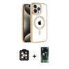 MARSİLYAN™- iPhone 14 Pro Max Kılıf Eksen Form Koleksiyonu - Siyah 360 Mat Full Body Arka Koruyucu + Turuncu PVD Metal Kamera Lens