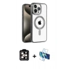 MARSİLYAN™- iPhone 14 Pro Max Kılıf Eksen Form Koleksiyonu - Siyah 3D Antistatik Cam Ekran Koruyucu + PVD Metal Kamera Lens - TU
