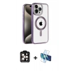 MARSİLYAN™- iPhone 14 Pro Max Kılıf Eksen Form Koleksiyonu - Siyah 3D Antistatik Cam Ekran Koruyucu + PVD Metal Kamera Lens - TU