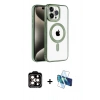MARSİLYAN™- iPhone 14 Pro Max Kılıf Eksen Form Koleksiyonu - Siyah 3D Antistatik Cam Ekran Koruyucu + PVD Metal Kamera Lens - TU