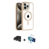 MARSİLYAN™- iPhone 14 Pro Max Kılıf Eksen Form Koleksiyonu - Siyah 3D Antistatik Cam Ekran Koruyucu + Raze Metal Kamera Lens - GS