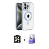 MARSİLYAN™- iPhone 14 Pro Max Kılıf Eksen Form Koleksiyonu - Siyah Bilvis 5in1 5D Magic Hayalet Cam Ekran Koruyucu + PVD Metal Kamera Lens - TU