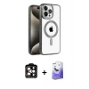 MARSİLYAN™- iPhone 14 Pro Max Kılıf Eksen Form Koleksiyonu - Siyah Bilvis 5in1 5D Magic Hayalet Cam Ekran Koruyucu + PVD Metal Kamera Lens - TU