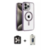 MARSİLYAN™- iPhone 14 Pro Max Kılıf Eksen Form Koleksiyonu - Siyah Bilvis Hayalet Cam Ekran Koruyucu + PVD Metal Kamera Lens - TU