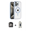MARSİLYAN™- iPhone 14 Pro Max Kılıf Eksen Form Koleksiyonu - Siyah Bilvis Hayalet Cam Ekran Koruyucu + PVD Metal Kamera Lens - TU