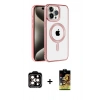 MARSİLYAN™- iPhone 14 Pro Max Kılıf Eksen Form Koleksiyonu - Siyah Buffer Cam Ekran Koruyucu + PVD Metal Kamera Lens - TU