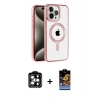 MARSİLYAN™- iPhone 14 Pro Max Kılıf Eksen Form Koleksiyonu - Siyah Buffer Hayalet Cam Ekran Koruyucu + Turuncu PVD Metal Kamera Lens