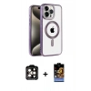MARSİLYAN™- iPhone 14 Pro Max Kılıf Eksen Form Koleksiyonu - Siyah Buffer Hayalet Cam Ekran Koruyucu + Turuncu PVD Metal Kamera Lens