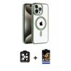 MARSİLYAN™- iPhone 14 Pro Max Kılıf Eksen Form Koleksiyonu - Siyah Buffer Hayalet Cam Ekran Koruyucu + Turuncu PVD Metal Kamera Lens