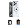 MARSİLYAN™- iPhone 14 Pro Max Kılıf Eksen Form Koleksiyonu - Siyah Buffer Hayalet Cam Ekran Koruyucu + Turuncu PVD Metal Kamera Lens
