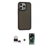 MARSİLYAN™- iPhone 14 Pro Max Kılıf Eksen Işık - Şeffaf 360 Full Body Arka Koruyucu + Derin Mor Bilvis Titan Kamera Lens