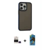 MARSİLYAN™- iPhone 14 Pro Max Kılıf Eksen Işık - Siyah 18D Cam Ekran Koruyucu + Bilvis Titan Kamera Lens - DNMR