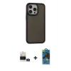 MARSİLYAN™- iPhone 14 Pro Max Kılıf Eksen Işık - Siyah 18D Cam Ekran Koruyucu + Bilvis Titan Kamera Lens - GD