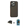 MARSİLYAN™- iPhone 14 Pro Max Kılıf Eksen Işık - Siyah 18D Cam Ekran Koruyucu + Raze Metal Kamera Lens - GD
