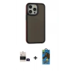 MARSİLYAN™- iPhone 14 Pro Max Kılıf Eksen Işık - Siyah 18D Cam Ekran Koruyucu + Bilvis Titan Kamera Lens - SH