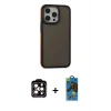 MARSİLYAN™- iPhone 14 Pro Max Kılıf Eksen Işık - Siyah 18D Cam Ekran Koruyucu + PVD Metal Kamera Lens - TU