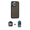 MARSİLYAN™- iPhone 14 Pro Max Kılıf Eksen Işık - Siyah 18D Cam Ekran Koruyucu + PVD Metal Kamera Lens - TU