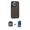 MARSİLYAN™- iPhone 14 Pro Max Kılıf Eksen Işık - Siyah 18D Cam Ekran Koruyucu + PVD Metal Kamera Lens - TU