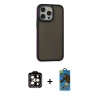 MARSİLYAN™- iPhone 14 Pro Max Kılıf Eksen Işık - Siyah 18D Cam Ekran Koruyucu + PVD Metal Kamera Lens - TU